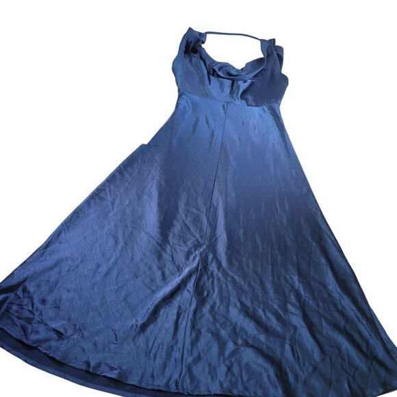 Lulus Dresses & Skirts - Lulus Navy Blue Satin Sleeveless Maxi Dress With Cowl Neckline Size S